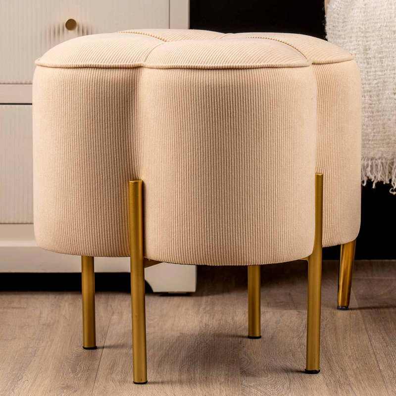 Aajaylah Velvet Ottoman Dressing Stool for Bedroom Furniture, Modern Accent Stool with Iron Metal Legs, Cream