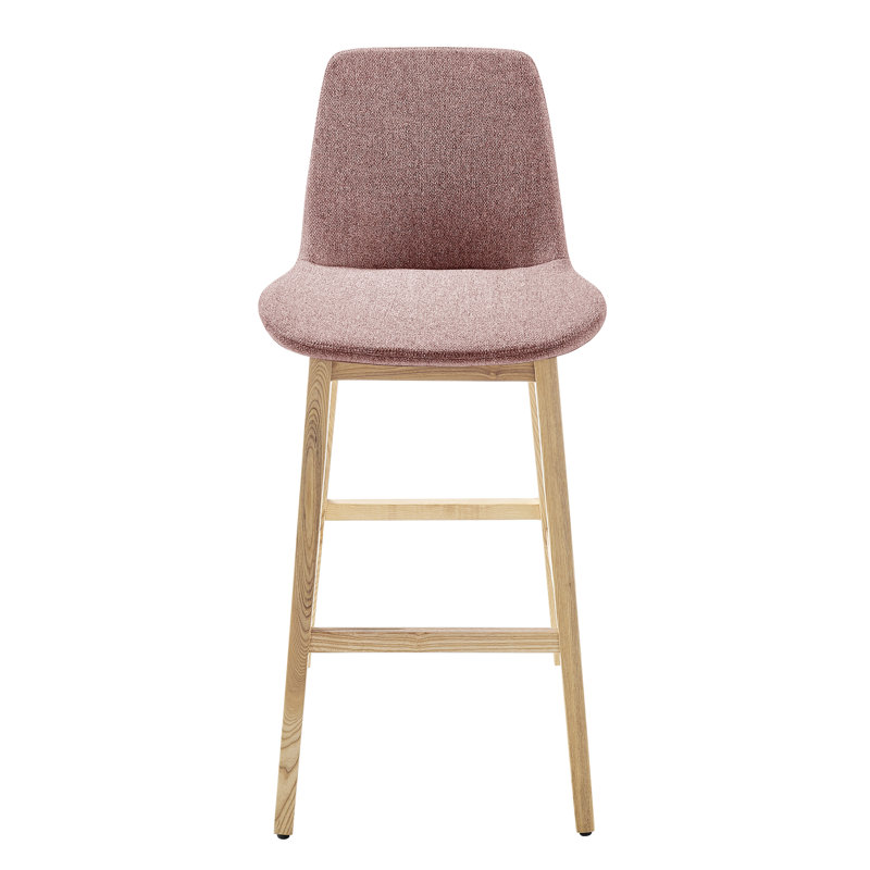Amar Bar Stool In Fabric And Natural Ash Base - Set Of 1, Red