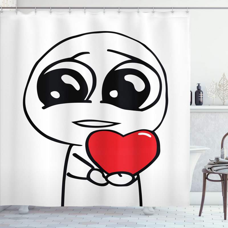 Visage avec un rideau de douche décoration cardiaque et des crochets, H 69 po x l 70 po