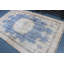 Tapis turc vintage bleu beige avec motif de médaillon orné pour un élégant décor de salon et de décoration intérieure