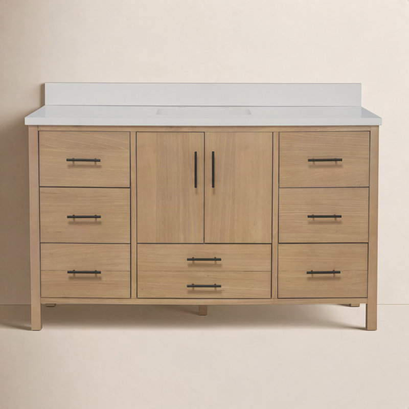 Ensemble de meuble-lavabo simple 60 po Kiara, Blond, Blanc mat