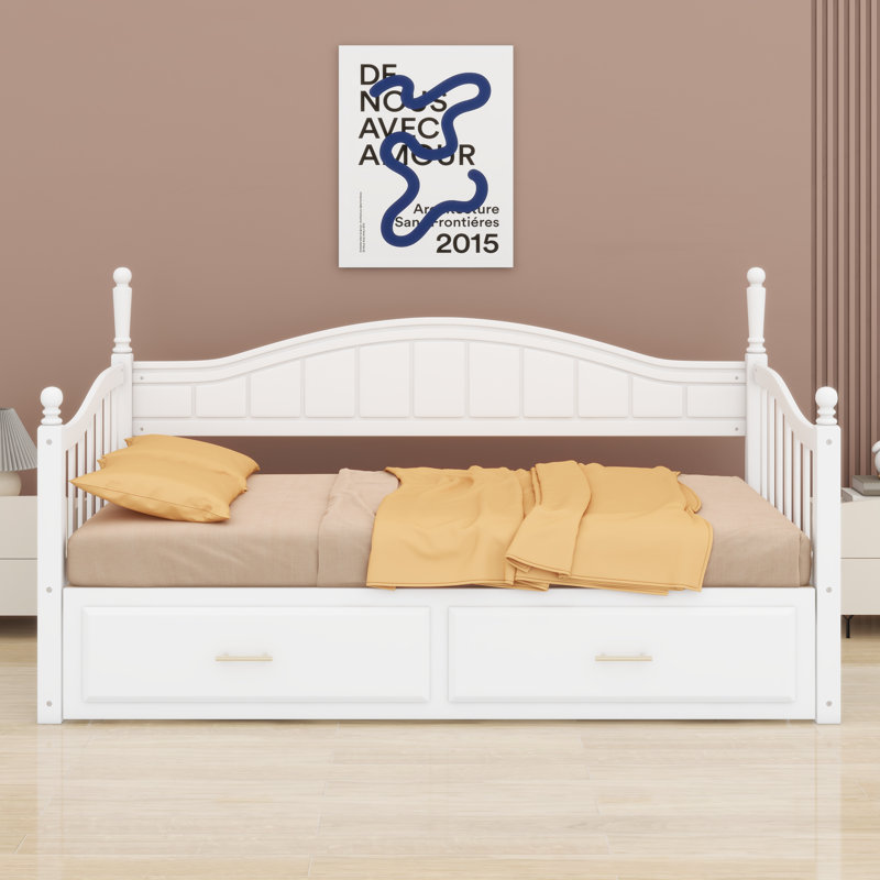 Daybed With Trundle Bed, Extendable Daybed With Two Storage Drawers, White