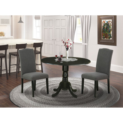 L'ensemble de salle à manger 5 pièces comprend une table de salle à manger ronde avec Dropleaf et 4 chaises Parson rembourrées en tissu Gotham foncé, 42 po x 42 po, noir