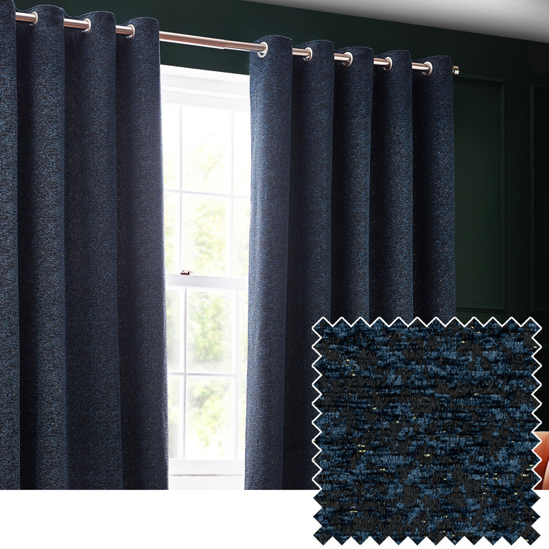  Chenille Room Darkening Eye Curtains, 168cm Width x 183cm Drop, Navy