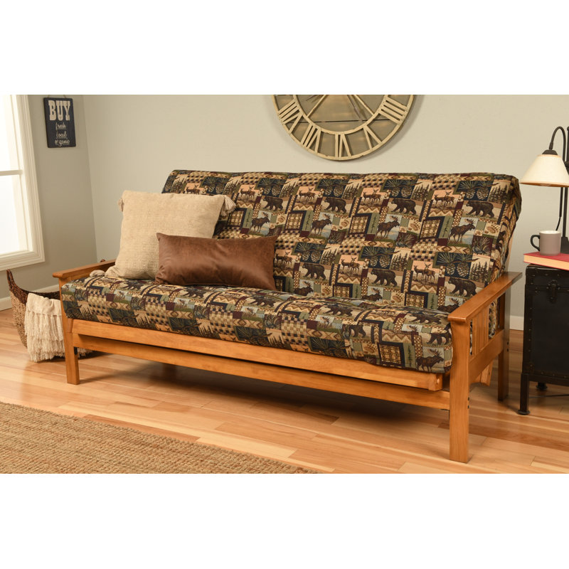 Johnte Full-Size Futon Frame and Full-Size Innerspring Mattress, Butternut, Peter's Cabin, Innerspring