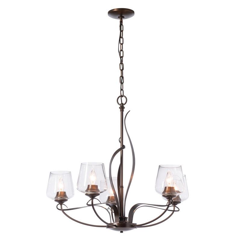 Lustre classique / traditionnel à 5 lumières de style bougie Flora, Dôme transparent, Bronze
