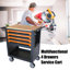 Chariot à outils multifonctionnel à 4 tiroirs avec roulettes et plateau en bois orange-1488316311