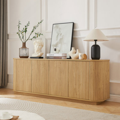 Sideboard Storage Cabinet TV Stand With Wave Pattern Buffet Cabinet Wooden Vertical Striped Cabinet For Kitchen/Bedroom/Entryway. Natural, 64''W X 15''D X 24''H.