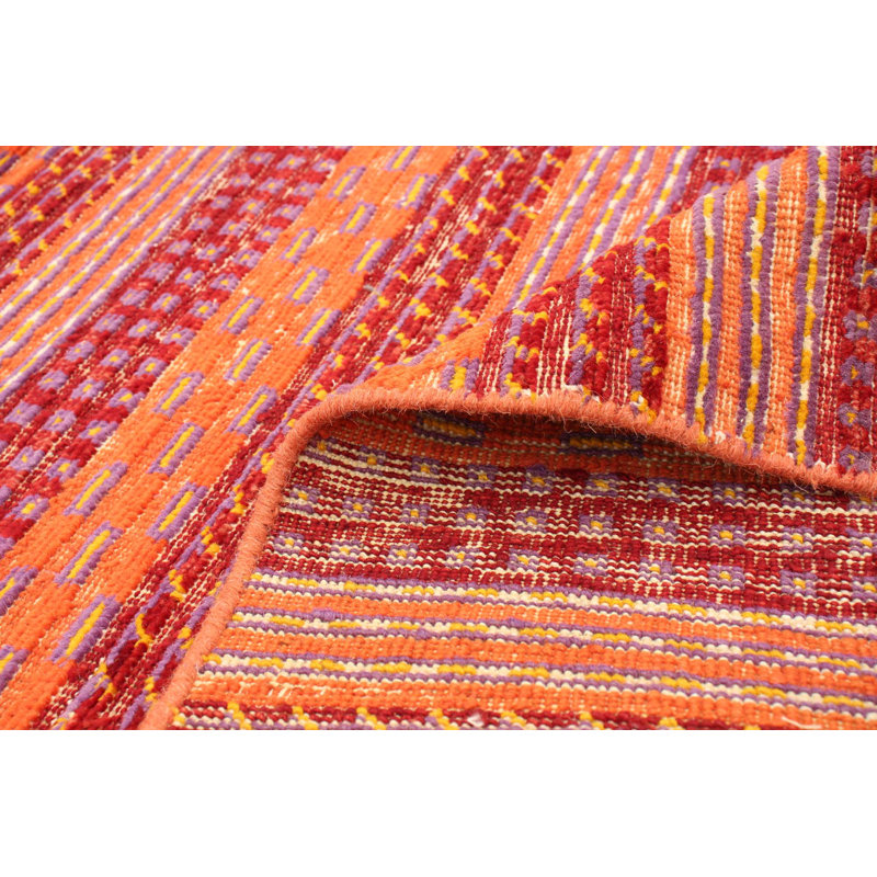 Tapis rouge/orange en laine noué à la main Smardale