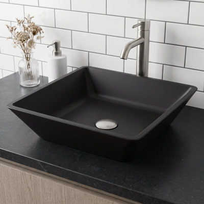 Lavabo de salle de bain vasque carré en verre noir MatteShell ™