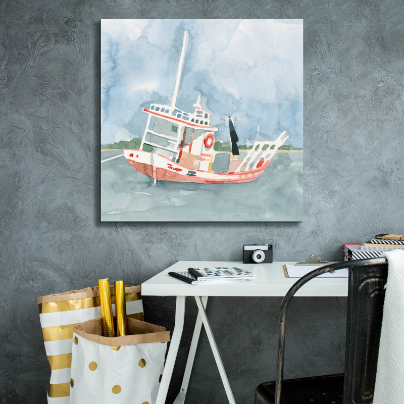«Bright Fishing Boat 2» par Emma Caroline, art mural sur toile, H 26 po x l 26 po