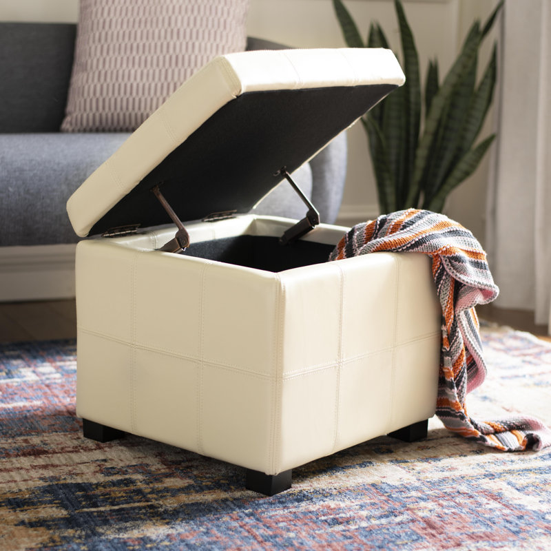 Graysie Faux Leather Ottoman, Flat Cream Faux Leather