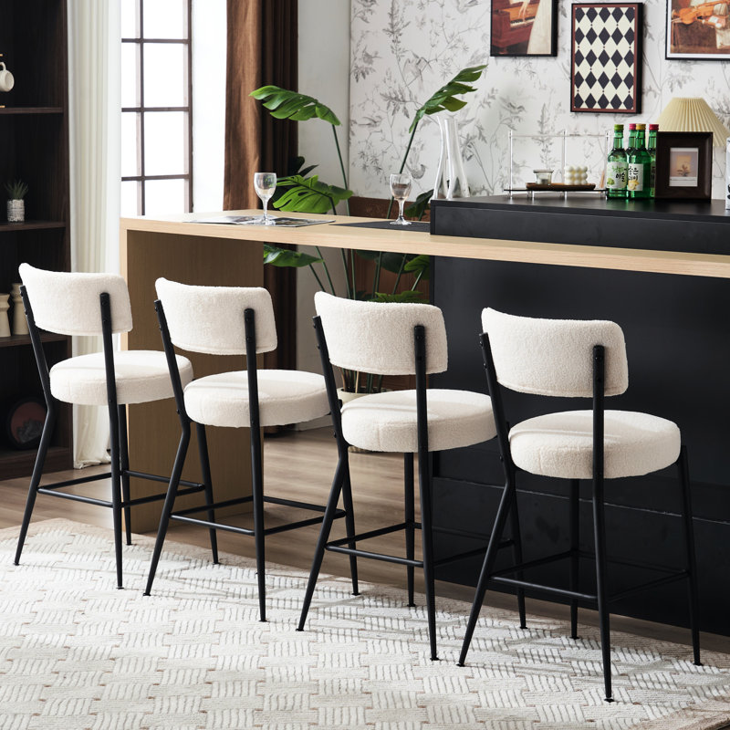 Ensemble de 4 tabourets de comptoir Cafes Island - tissu beige, base en métal, assise confortable de bar bistro beige, renforcé