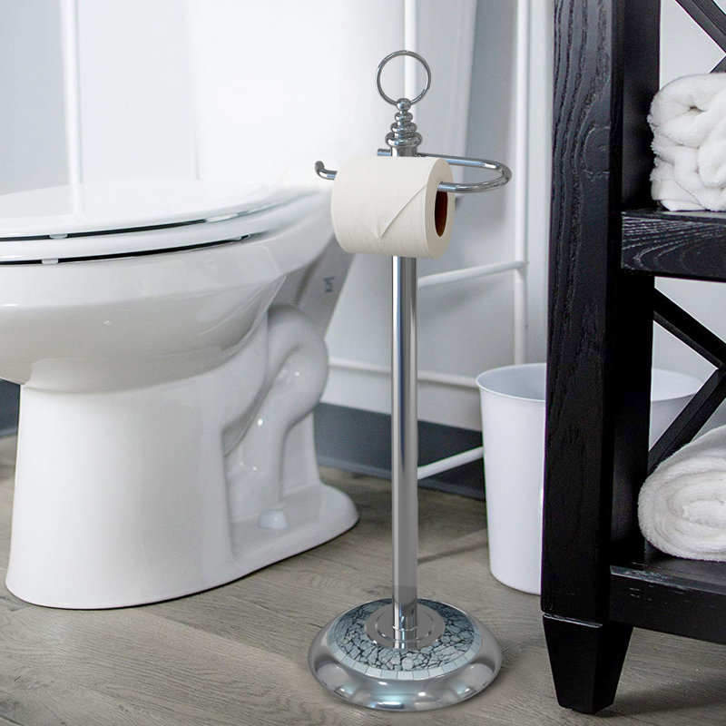 Chrome and Aqua Mosaic Freestanding Toilet Paper Holder