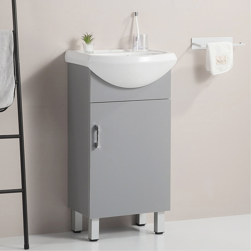 Meuble-lavabo compact avec lavabo en céramique Marinino, Gris