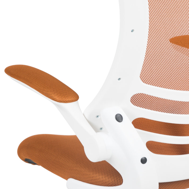 Mid-Back Mesh Swivel Ergonomic Task Office Chair with Flip-Up Arms, Tan, White