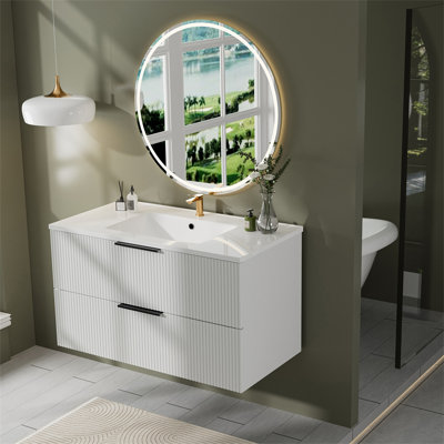 Meuble-lavabo flottant cannelé noir 36 po