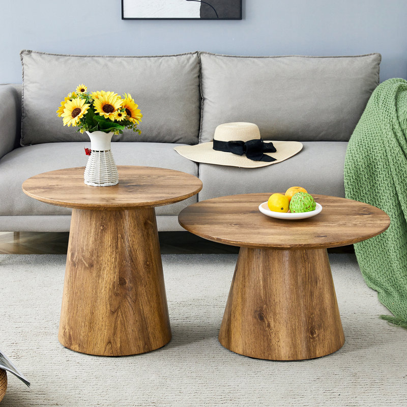 Table basse emboîtable, table basse de style médiéval-moderne, avec placage de grain de bois, ensemble de table basse ronde classique et de table d'appoint, salon simple, table de centre de bureau, table basse