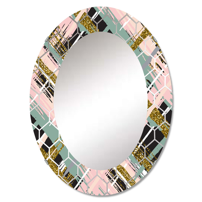 Miroir mural bleu, rose et paillettes III, 30 po x 20 po