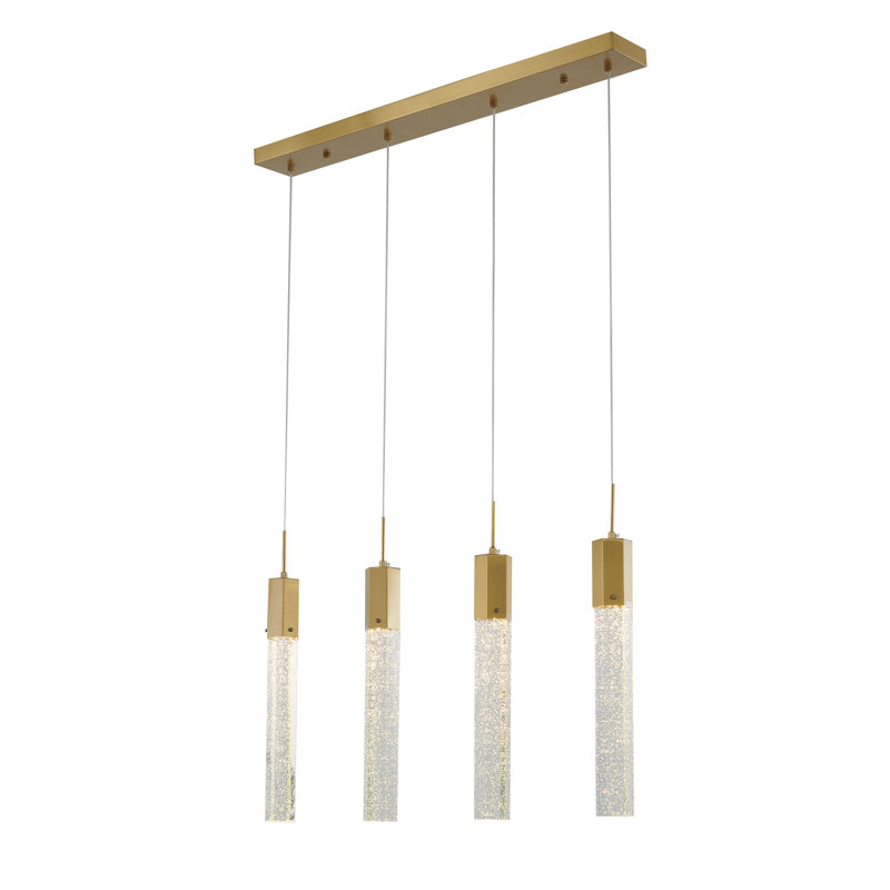 Éclairage pour îlot doré 4 lumières avec cristaux transparents, Or