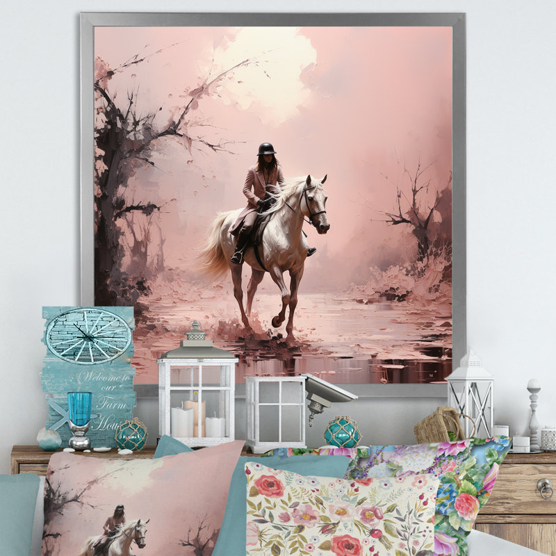 Romantisme au cheval galopant sur toile, H 16 po x l 16 po x P 1 po, Cadre simple argenté