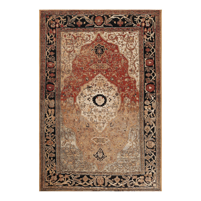 Tapis intérieur / extérieur en polypropylène tissé à la machine oriental brun / beige / bleu marine