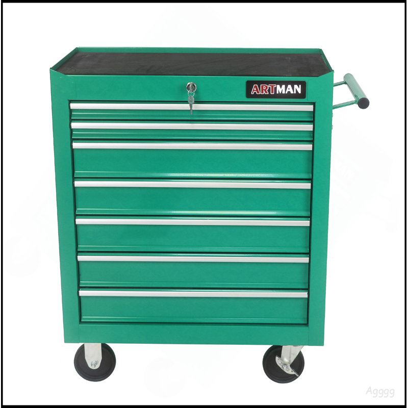 7 DRAWERS MULTIFUNCTIONAL TOOL CART WITH WHEELS-GREEN