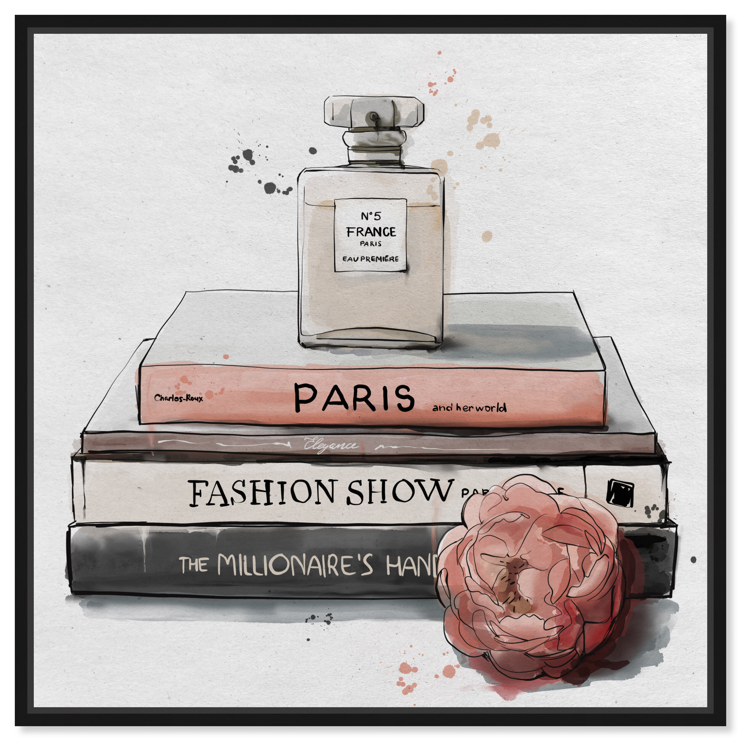 Oliver Gal 'Fashion Books and Perfume' Glam Orange Wall Art - 12 x 12 - Black