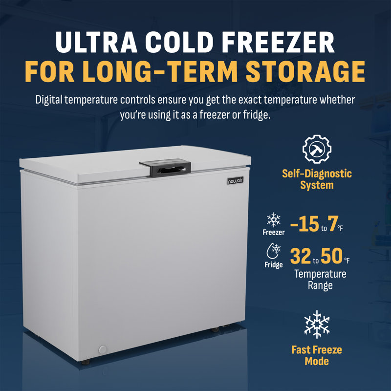 Newair 7 Cubic Feet cu. ft. Garage Ready Chest Freezer with Adjustable Temperature Controls, Cool Gray