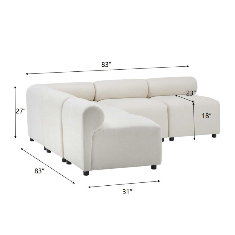 Canapé modulaire à combinaison en V 83 po Evelyn