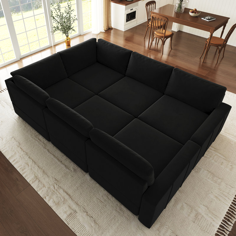 Seybert Velvet Chenille U Shaped Sofa Modular Sectional Sofa Living Room Corner Couch, 36" H x 110.2" W x 58.4" D
