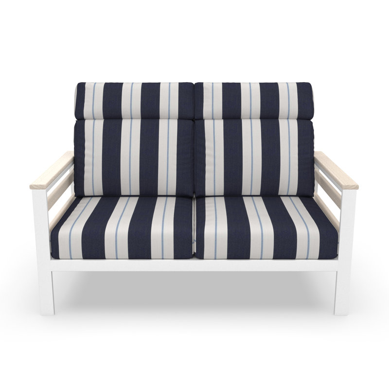 Townsend Metal Outdoor Loveseat With Sunbrella Cushion, Striped, Black/White