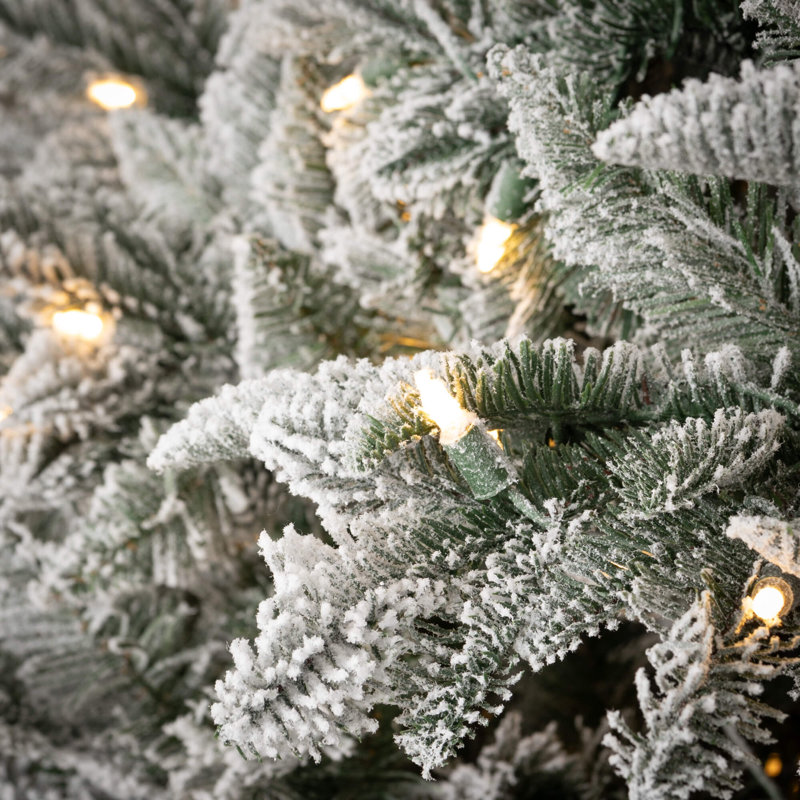 Arbre de Noël artificiel floqué illuminé, vert et blanc, 9'