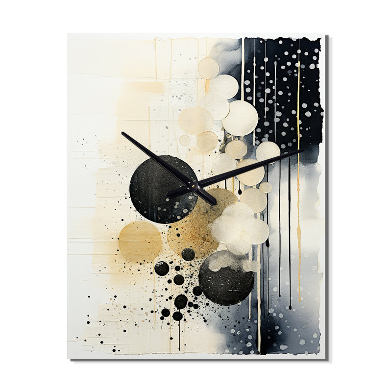 Horloge murale Monochromatique Fusion I - Collages abstraits surdimensionnés, H 40 po x l 30 po x P 1 po