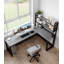 L-Shaped Sintered Stone Tabletop Desk with Shelf-662087063