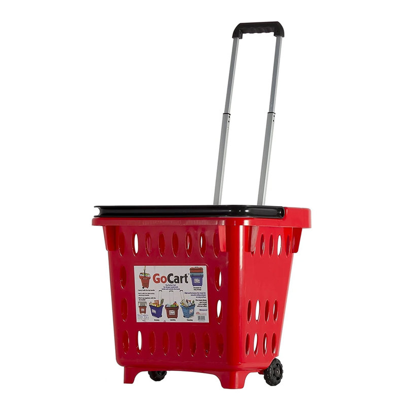Plastic Rolling Laundry Basket with Handles, Red