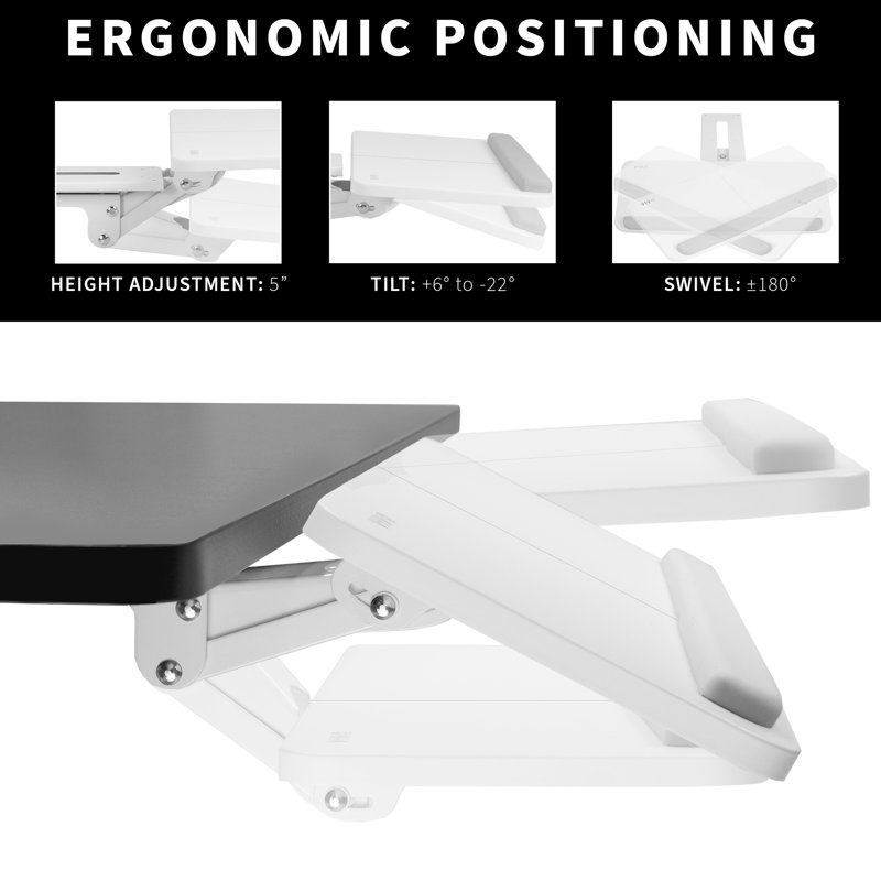 White Adjustable Steel Keyboard and Mouse Tray with Sliding Track