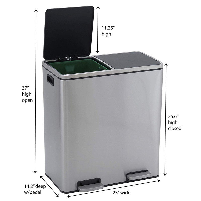 Fingerprint Resistant Stainless Steel Dual Compartment Pedal Trash Can