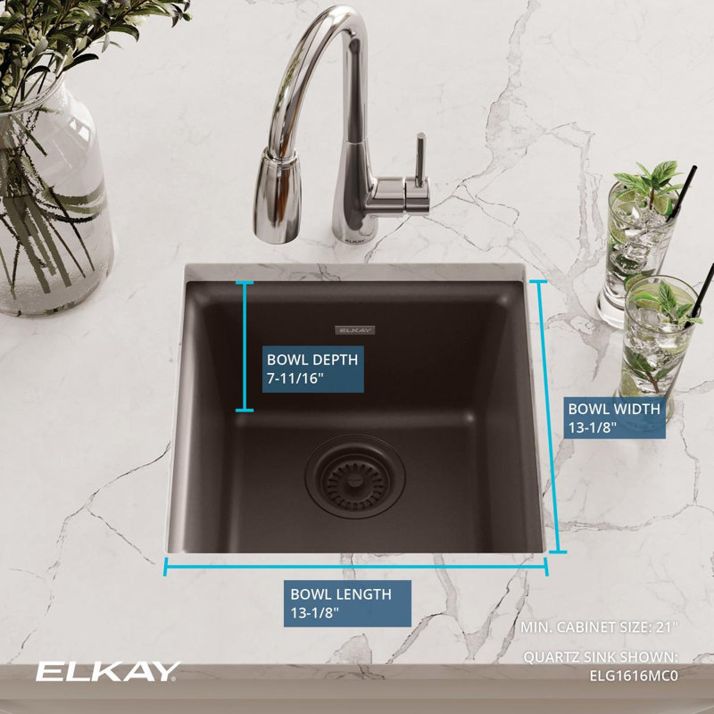 Elkay Quartz Classic 16" L x 16" W Dual Mount Kitchen Sink, Mocha