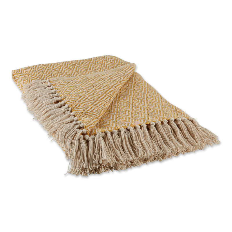 Hand Woven Throw Blanket, Yellow Chevron