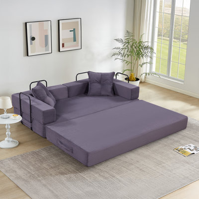 Boneless 4-in-1 Convertible Floor Sofa Bed with Corduroy Upholstery No Assembly Required