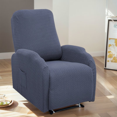 Recliner Chair Cover 4-Piece, Small Recliner Sofa Slipcover With Anti-Slip Fitted Protector&Side Pocket-Ideal For Home Theater Seating