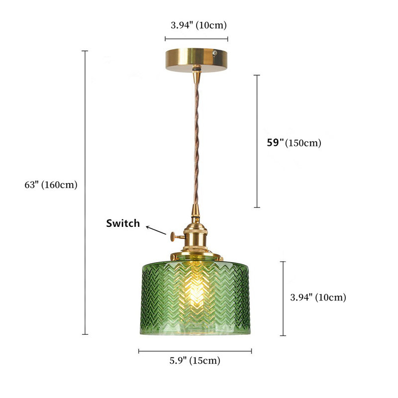 Luminaire suspendu tambour en verre 1 lumière, Vert