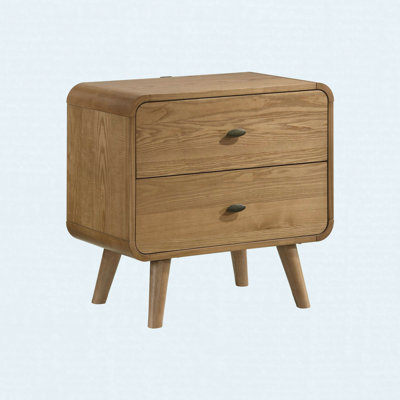 2-Drawer Nightstand With Dual USB Ports, Light Ash