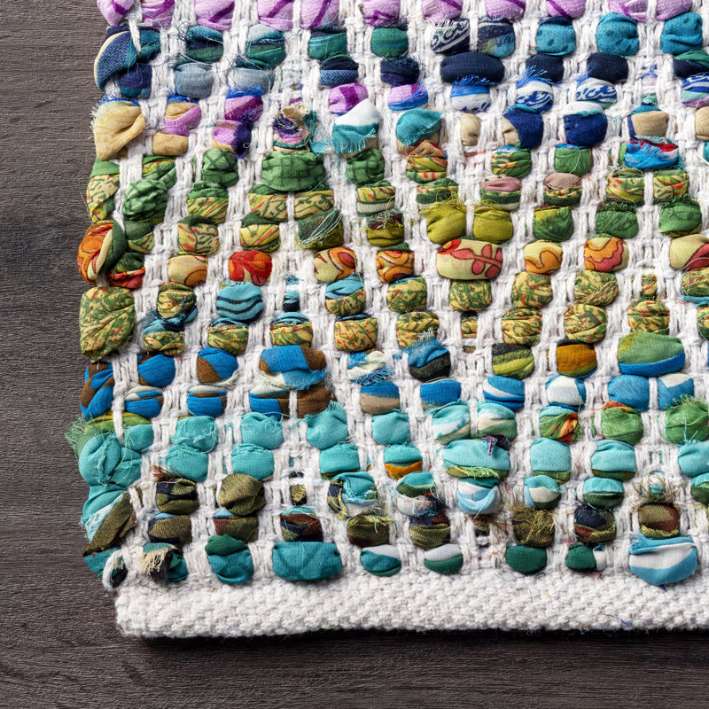 Tapis vert à motif de chevrons touffeté à la main, Rectangle 5 pi x 8 pi