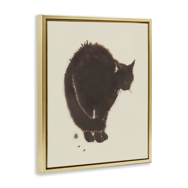  «Minimal Cat on Beige», art mural encadré par Grace Popp, H 21 po x l 17 po, Cadre flottant métallique doré