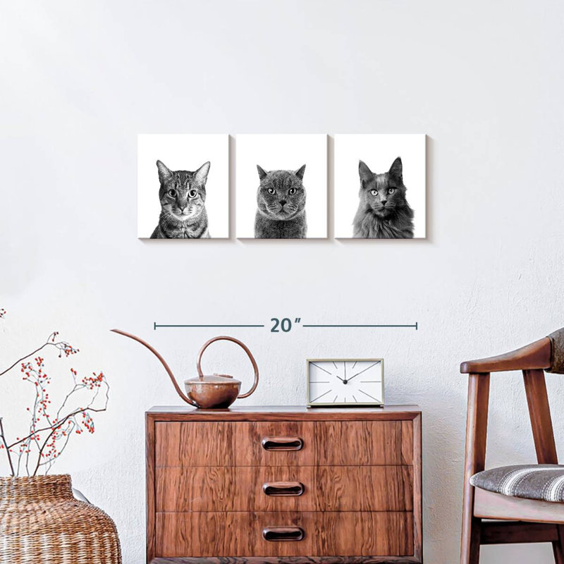 Trois chats, reproduction sur toile, H 8 po x l 26 po x P 1 po