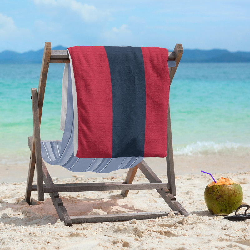 Cotton Blend Beach Towel, Navy Blue/Red