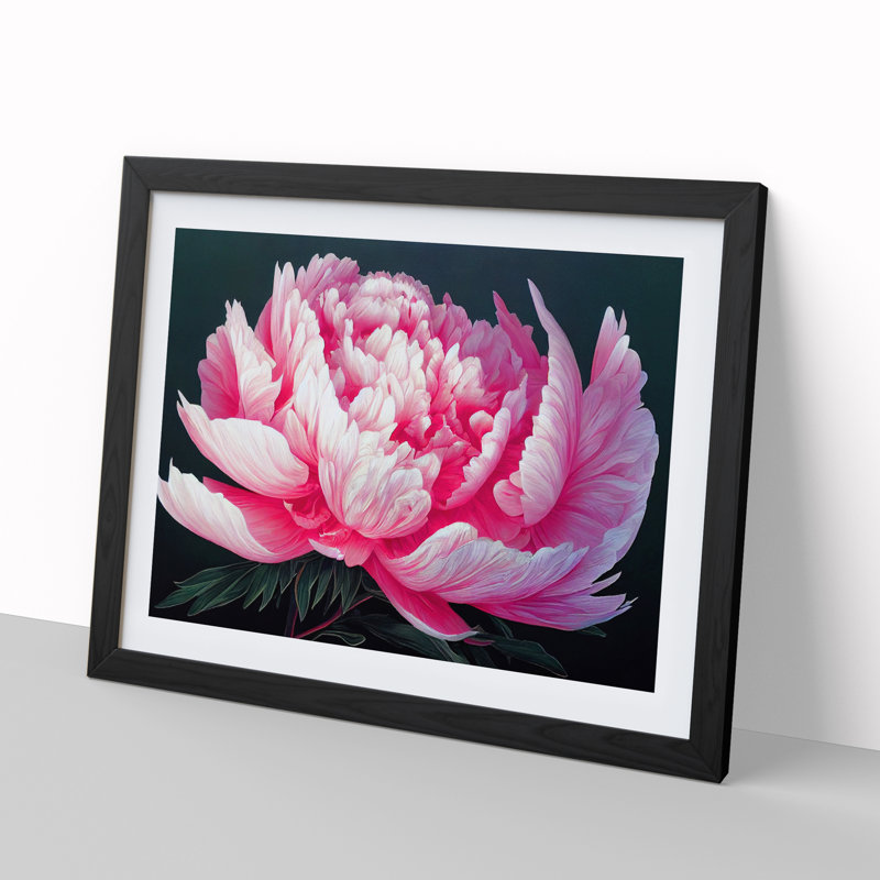 Idyllic Peony Flower - Single Picture Frame Print, Black, 25cm H x 34cm W x 2cm D
