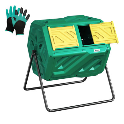 Werph Easy Assembly 43 Gallon Dual Chamber Tumbling Composter-Outdoor Rolling Bin, Only 34 Screws, Pre-Assembled Parts